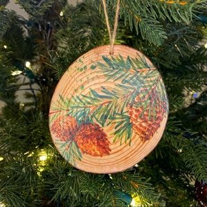 Rustic Wood Slice, Pinecone Ornament, Christmas Tree Decoration